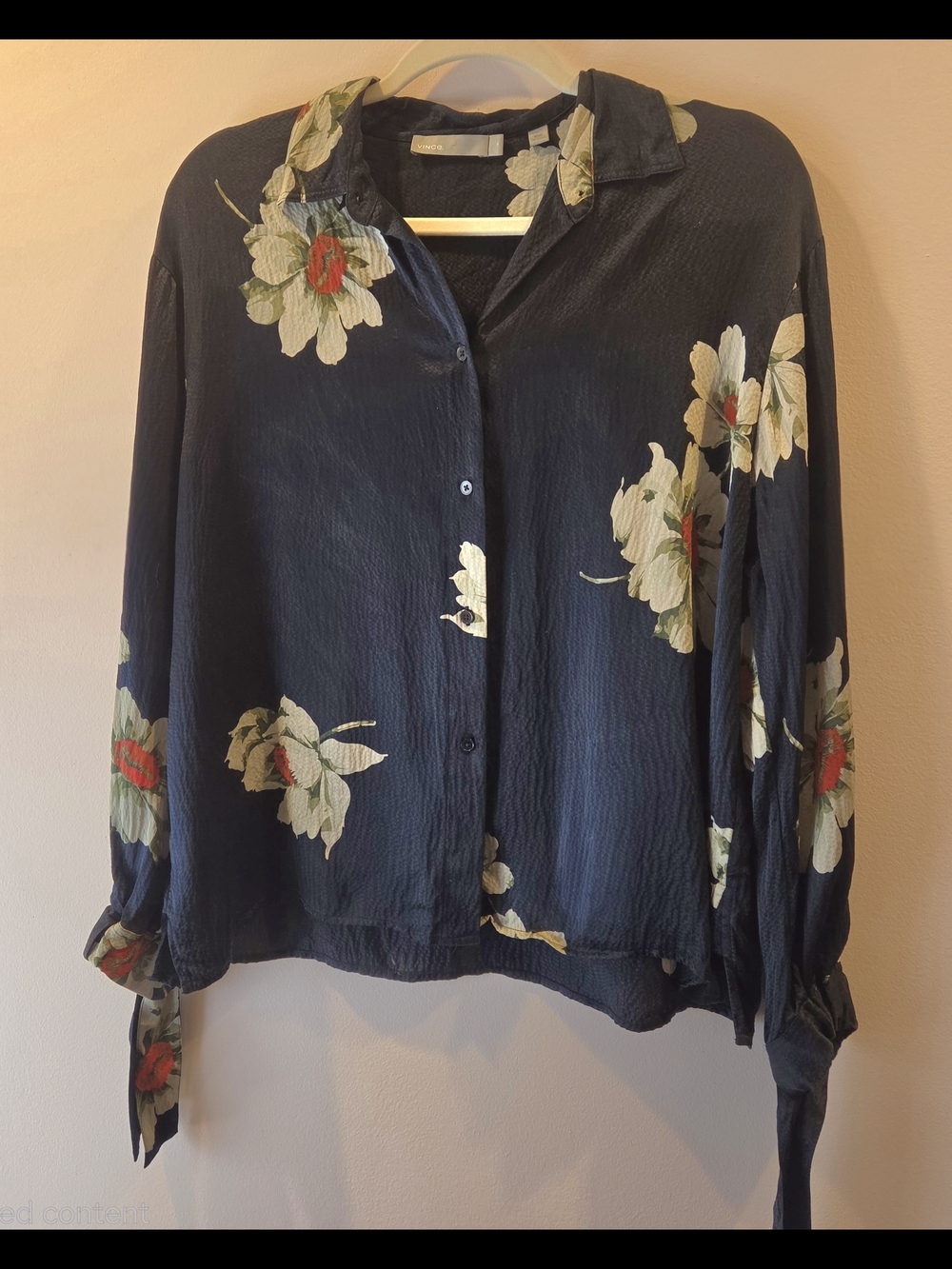Vince SILK Navy Floral Button-Down Blouse - Picture 3 of 4